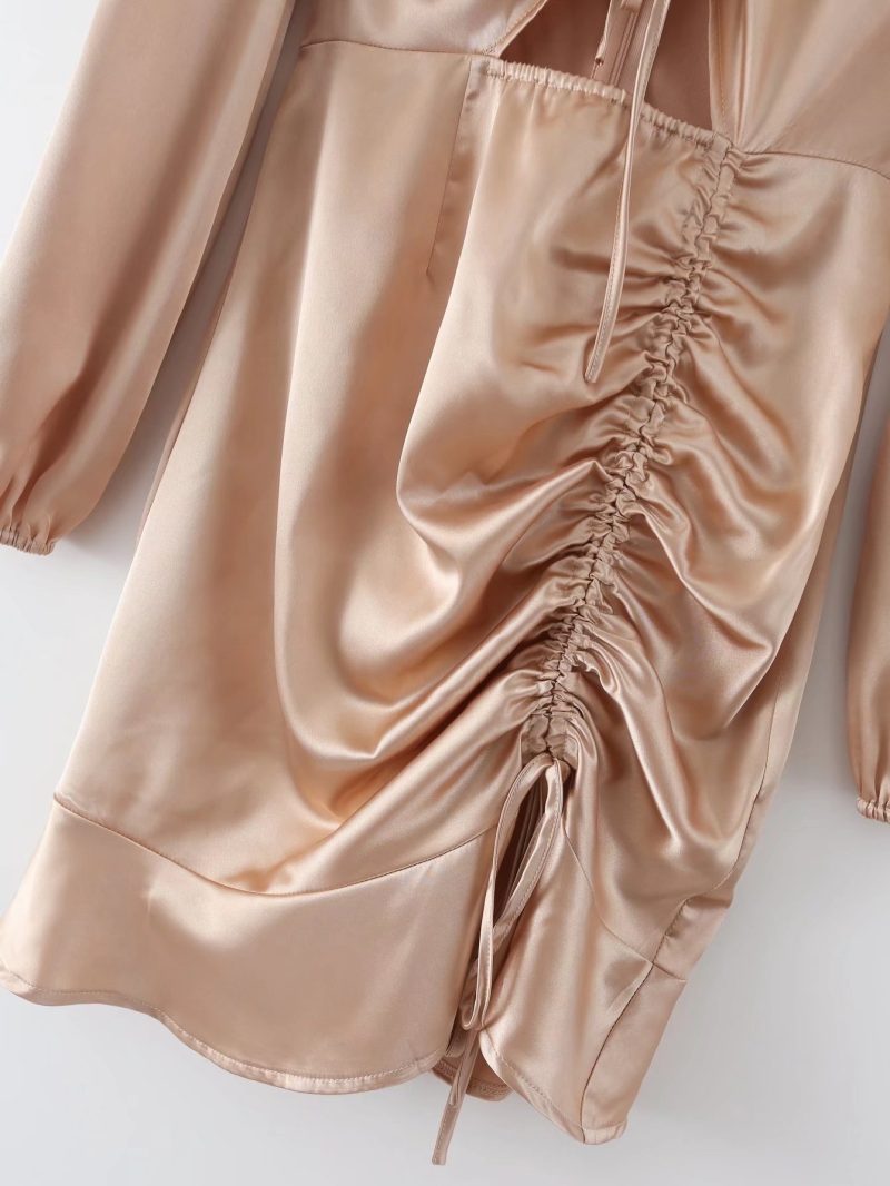 Sexy Asymmetric V-Neck Ruched Club Dress - Image 3