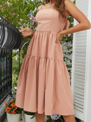 Bohemian Bow Suspenders Maxi Vacation Dress