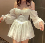 Women’s White Sexy Tulle Pleated Dress
