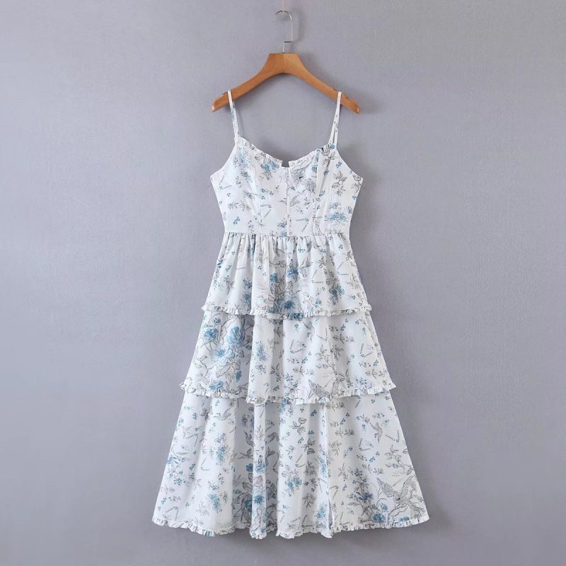 Summer Printed Back Hollow Out Tied Dress - Image 3