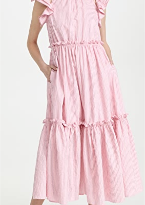 Elegant Striped Ruffled Backless Summer Dress