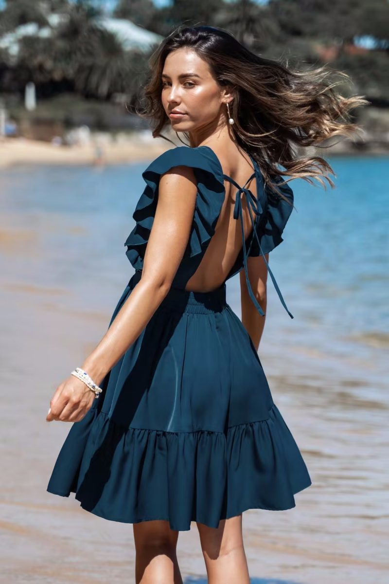 Women's Summer Ruffled Slim Waist A-Line Dress - Image 3