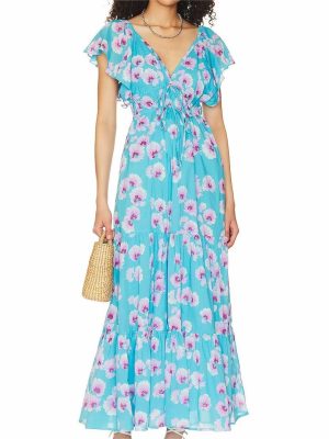 Sweet Elegant V-Neck Floral Chiffon Dress