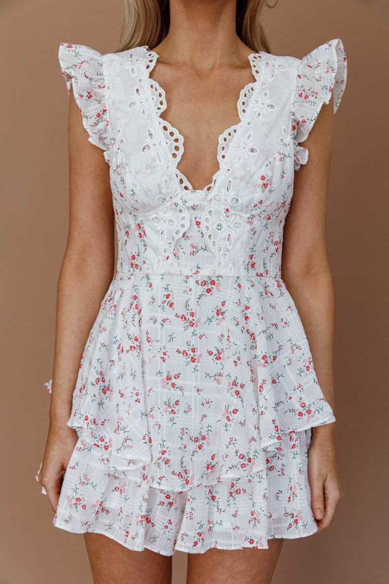 V-Neck Embroidery Stitching Summer Women’s Dress