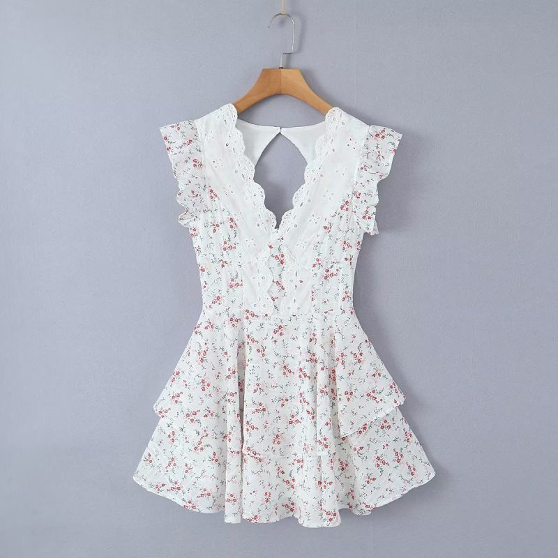 V-Neck Embroidery Stitching Summer Women’s Dress - Image 3
