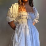 French Sweet Square Collar Puff Sleeve Bow Lace-Up Dress Women