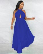 Solid Color Backless Pleated Chiffon Cami Dress