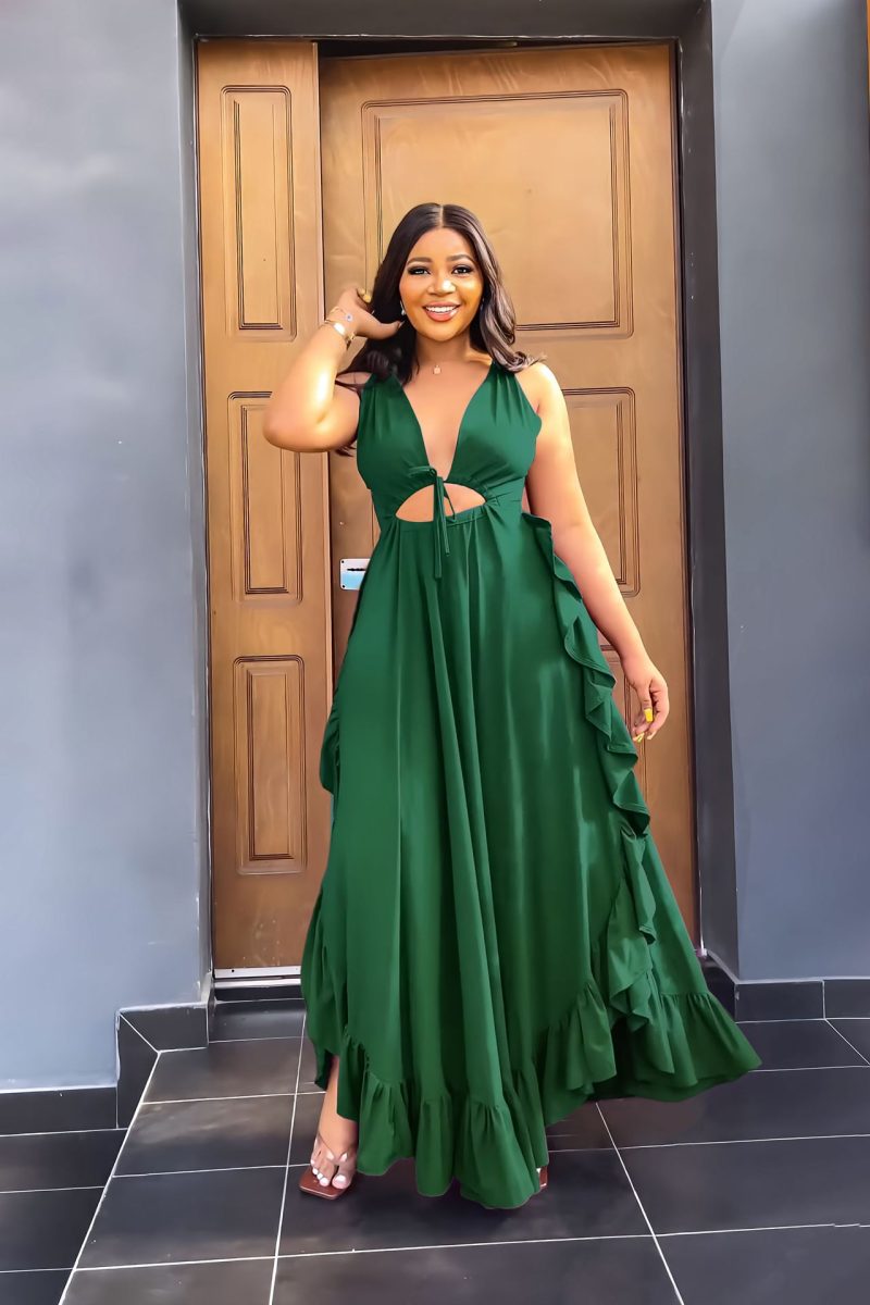 Sexy Backless Ruffle High Waist Spaghetti Strap Dress