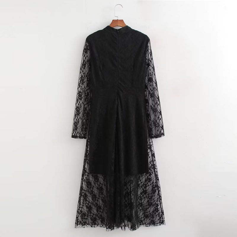 Spring Solid Color Lace Patchwork Dress Women - Image 2