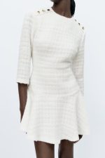 Decorative Buttoned Texture Slim Fit Winter Dress