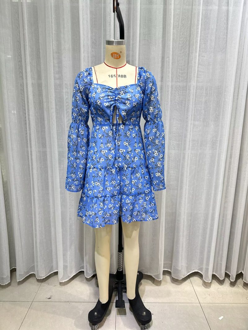 Summer Women’s Square Collar Waist Trimming Dress - Image 2