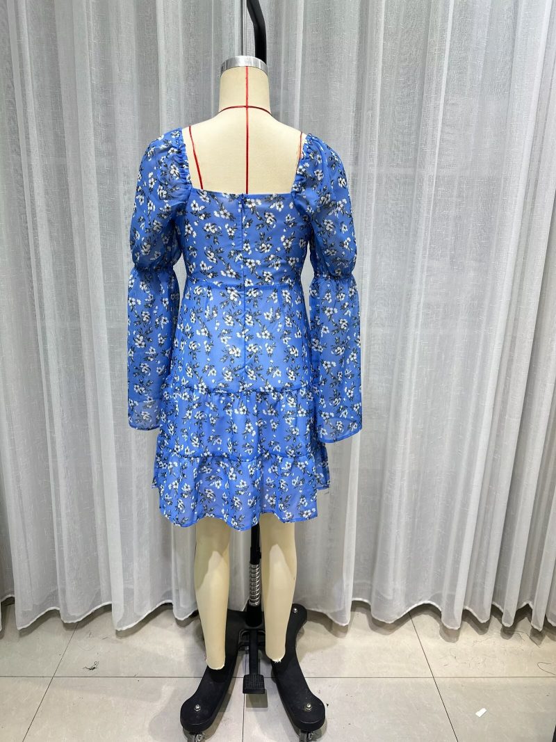Summer Women’s Square Collar Waist Trimming Dress - Image 3