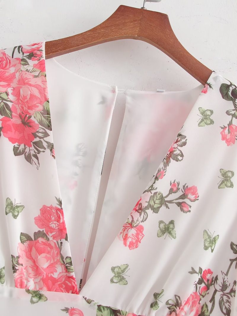 Women’s Creative V-Neck Printed Chiffon Dress - Image 4