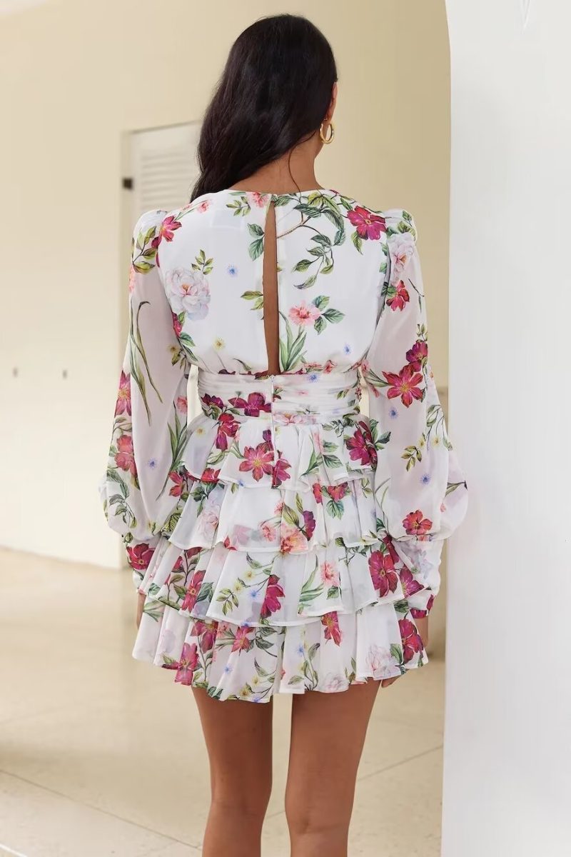Women’s Creative V-Neck Printed Chiffon Dress - Image 2