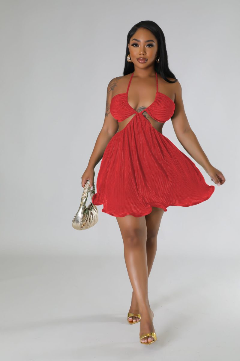 Off-Shoulder Pleated Ruffle Dress for Women