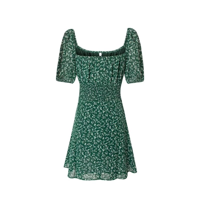 Summer Floral Drawstring Tie Shoulder Swing Dress - Image 2