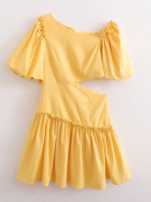 Elegant Puff Sleeve Slim Fit Dress Women