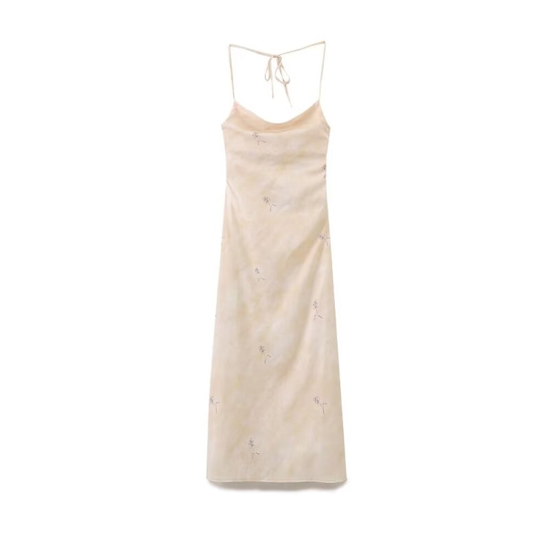 Elegant French Printed Satin Slip Dress