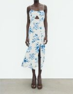 Floral Printed Hollow Out Split Summer Dress
