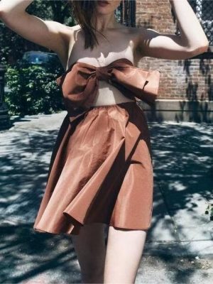 French Sweet Bowknot Tube Top Dress Women