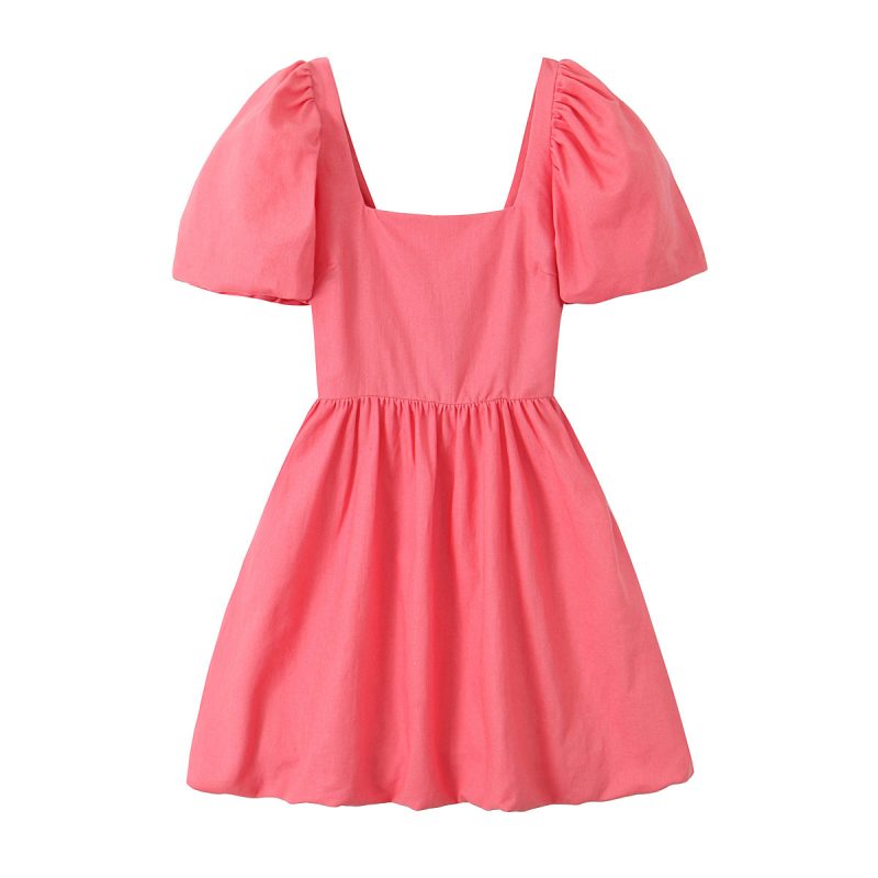 Summer Linen Blend Mini Dress with Bowknot