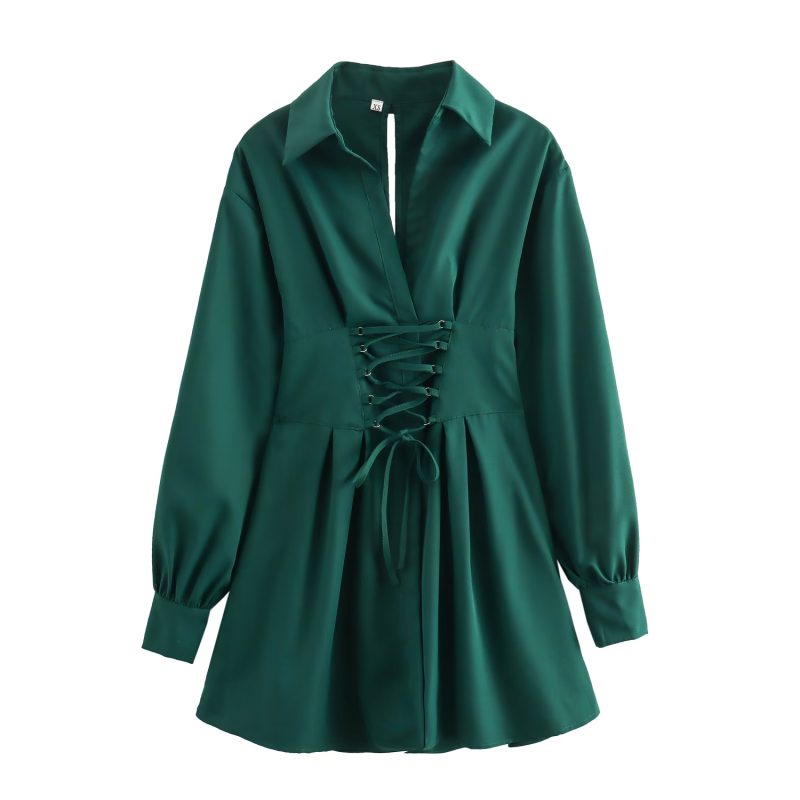 Lace-Up Poplin Shirt Dress for Summer - Image 3