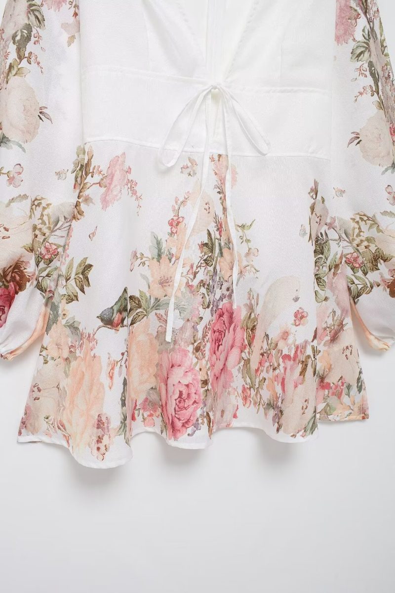 V-Neck Floral Print Waist-Controlled Short Dress - Image 2
