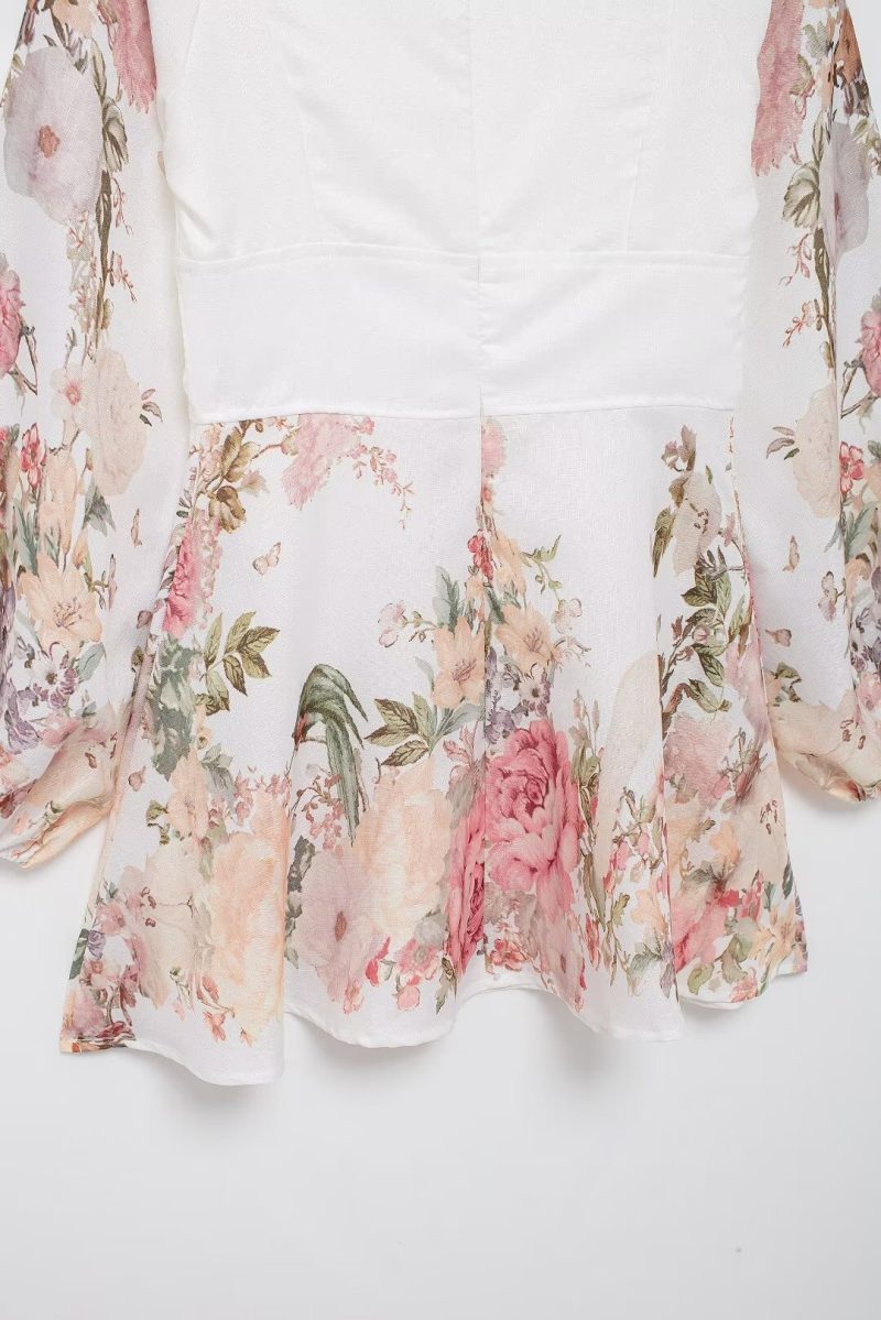 V-Neck Floral Print Waist-Controlled Short Dress - Image 4