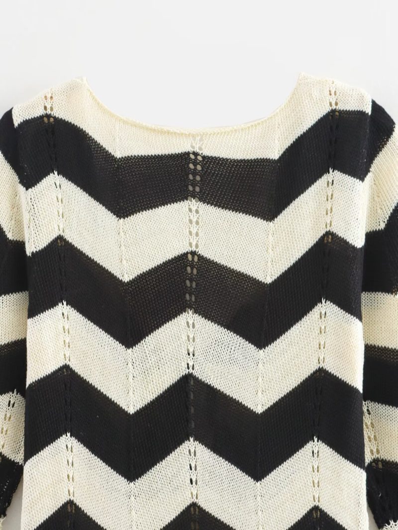 Long Sleeve Knitted Lace Cutout Dress Women - Image 4