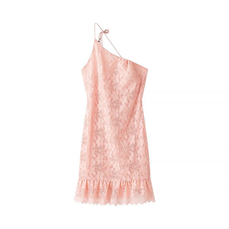 Sexy Oblique Shoulder Lace Print Dress – Spring Summer Slim Fit - Image 2