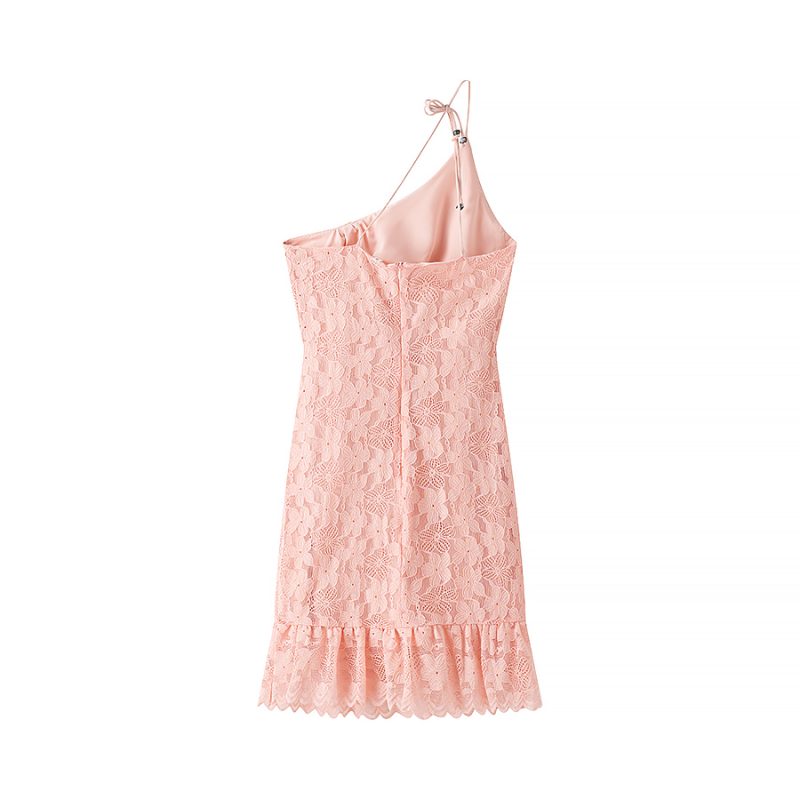 Sexy Oblique Shoulder Lace Print Dress – Spring Summer Slim Fit - Image 3