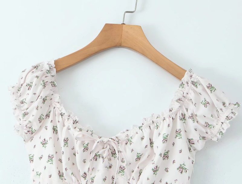 Sweet Printed Puff Sleeve Slim Back Mini Dress - Image 3