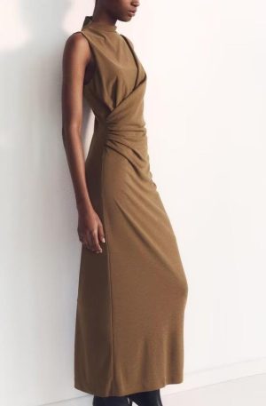 Elegant Pleated Slim Sheath Dress – Spring Women's Style