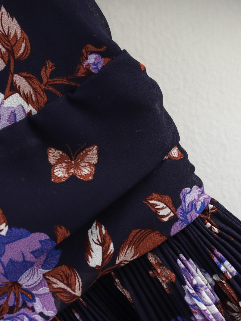 Spring Summer High Waist V-Neck Pleated Print Dress - Image 4