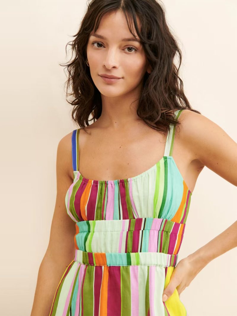 Colorful Striped Halter Bohemian Dress – Holiday Cutout Fringe Lace-Up - Image 3