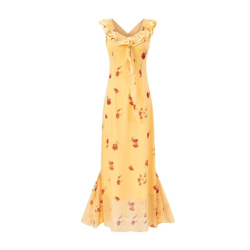 Summer Dusk Rose Lace Sling Floral Maxi Dress – Slimming Cinched Style