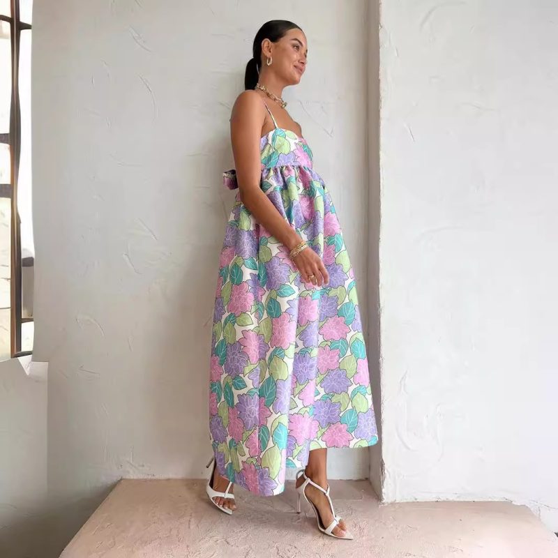 Elegant Printed Backless Sleeveless Swing Dress - Image 2