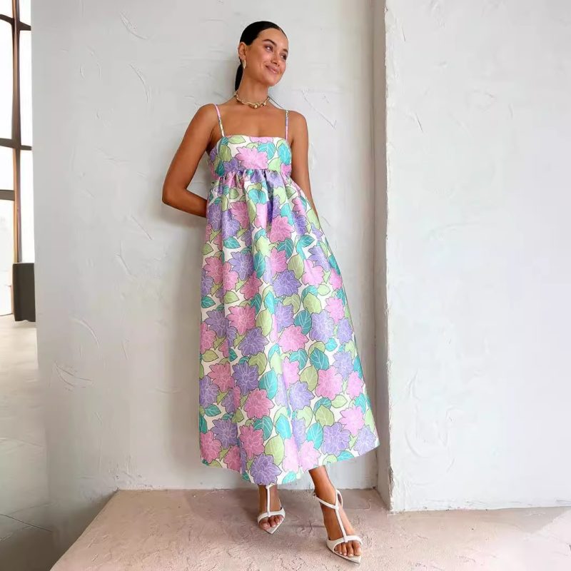 Elegant Printed Backless Sleeveless Swing Dress