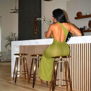 Sexy High Waist Backless Oblique Shoulder Dress