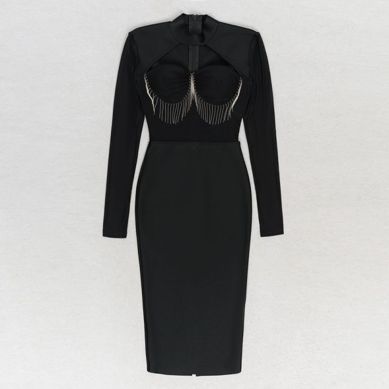 Sexy Tube Top Mesh Back Slit Long Sleeve Dress - Image 3