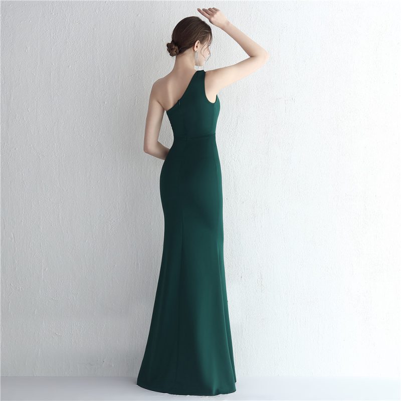 Satin One-Shoulder Fishtail Dress – Slimming Gala Wedding Model - Image 4