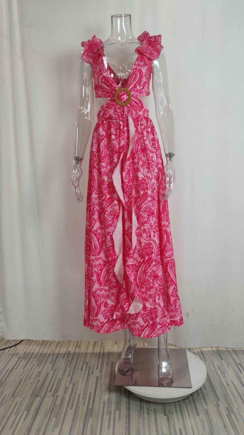 Sexy Deep V Summer Pleated Maxi Dress - Image 4