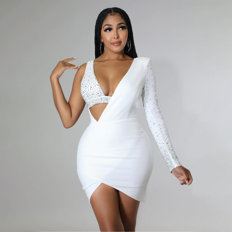 Sexy Rhinestone One-Shoulder Tight Summer Dress - Image 4
