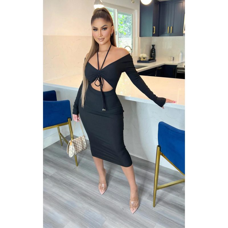 Women’s Slim Fit Off-Shoulder Long Sleeve Dress - Image 2