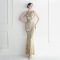 Floral Sequin Beaded Star Wedding Prom Dress
