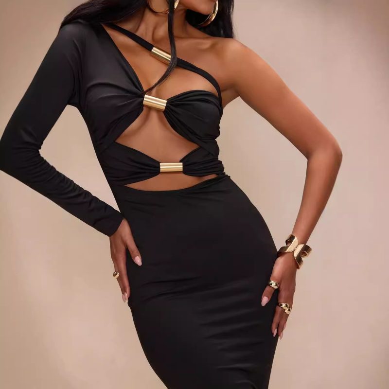 Sexy Cutout Metal Tube Slim Fit Maxi Dress - Image 2