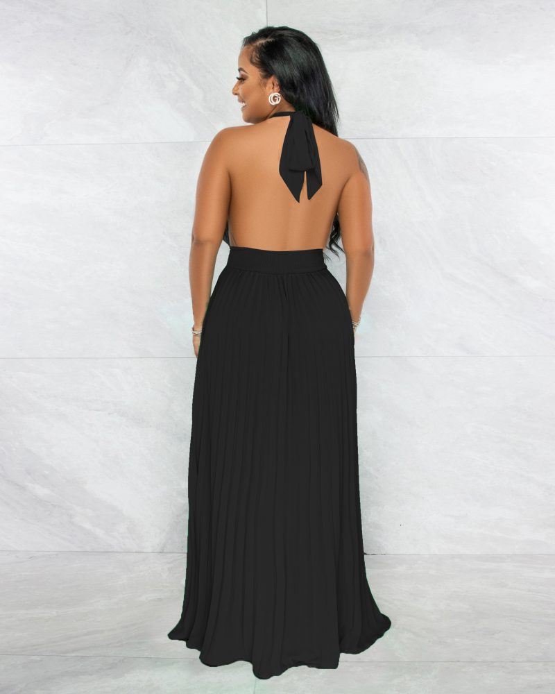 Solid Color Backless Pleated Chiffon Cami Dress - Image 2