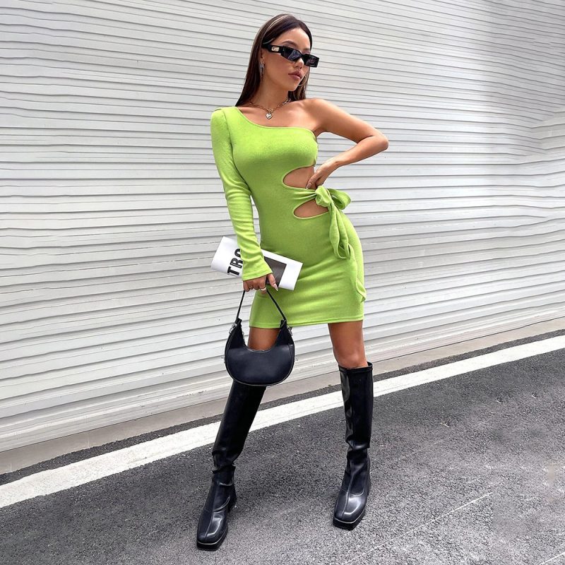 Autumn Winter Hollow-Out Cutout Sheath Dress - Image 3