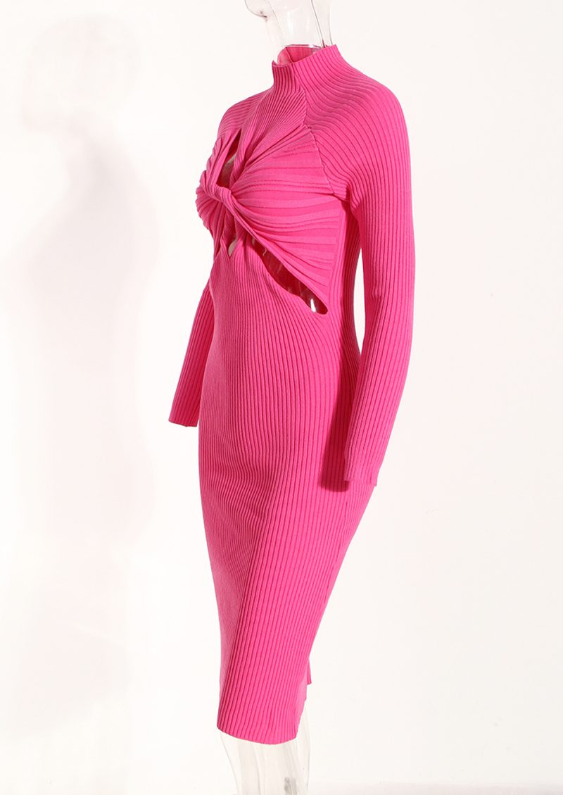 Sexy Cutout Twisted Knitted Autumn Dress - Image 3