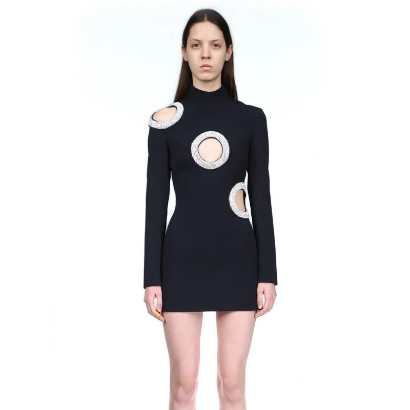 Diamond Studded Hollow Out Bandage Dress